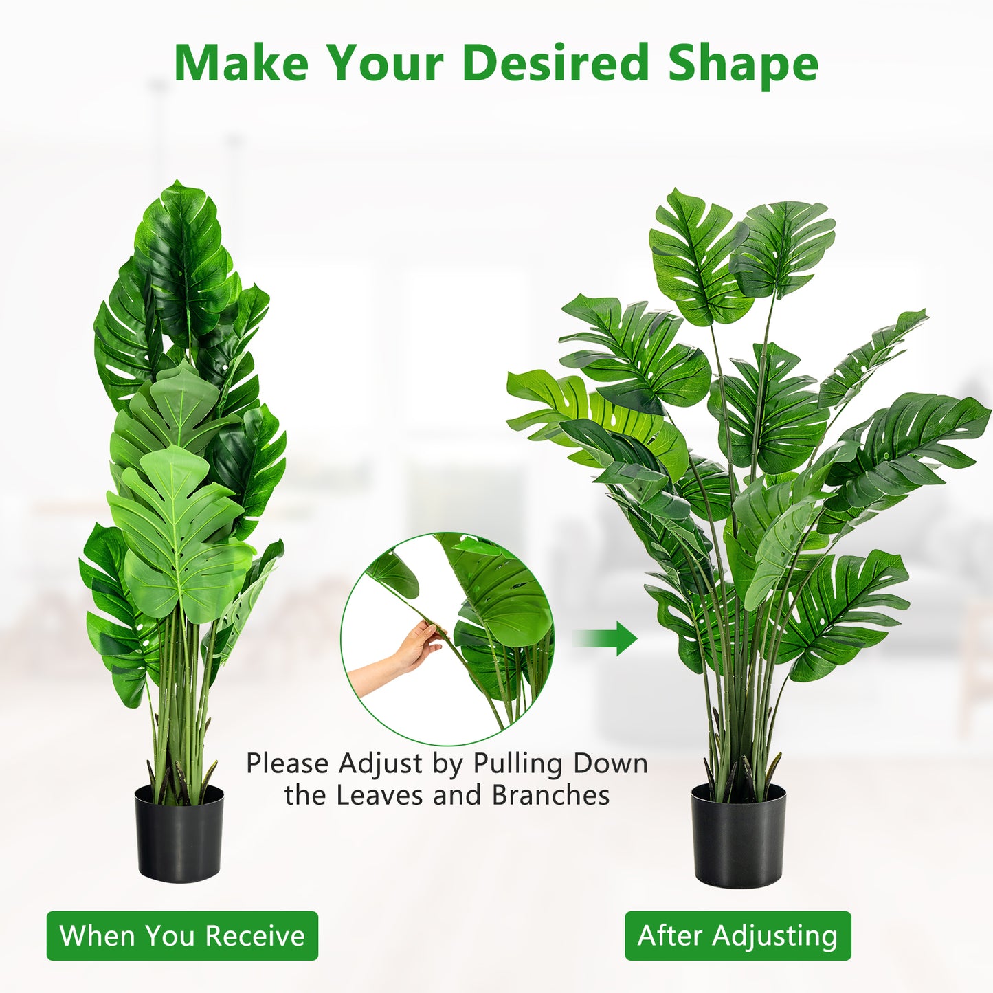 Topbuy 5ft Artificial Tree Fake Monstera Deliciosa Plant in Pot with 15 Split Leaves Faux Plant for Indoor Outdoor House Home Office Living Room 1 Pack/2 Pack