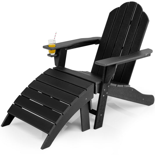 Patiojoy Outdoor Adirondack Chair W/Ergonomic Design&Ottoman Lounge Armchair HDPE chair for Yard&Patio Black/Grey/Turquoise/White