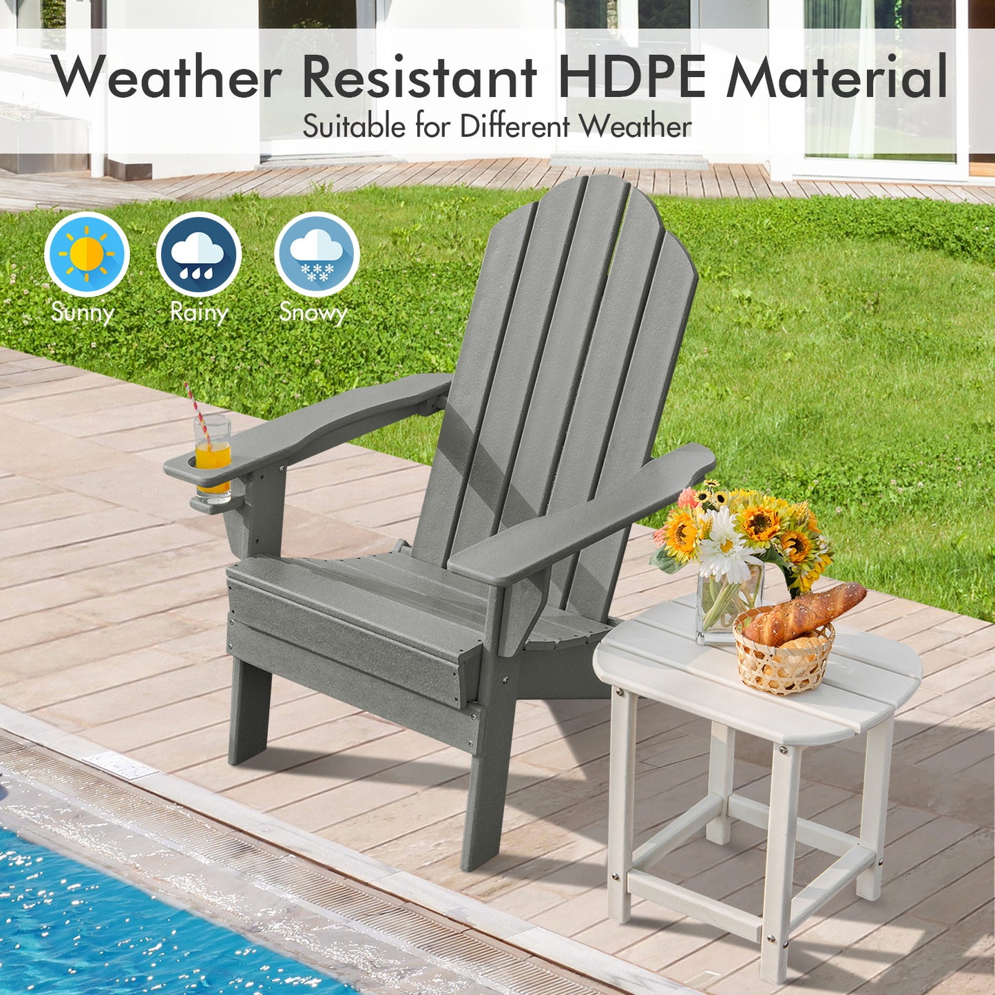 Patiojoy Outdoor Adirondack Chair W/Ergonomic Design&Ottoman Lounge Armchair HDPE chair for Yard&Patio Black/Grey/Turquoise/White