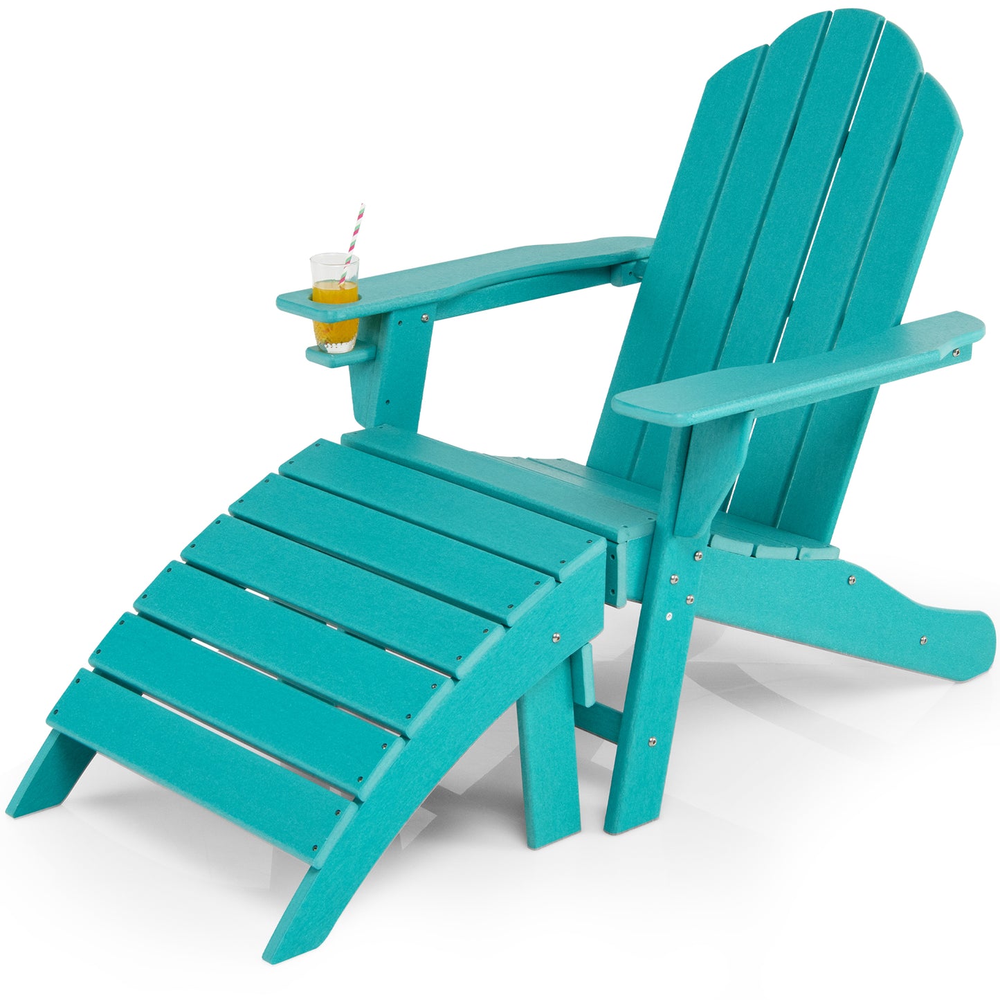 Patiojoy Outdoor Adirondack Chair W/Ergonomic Design&Ottoman Lounge Armchair HDPE chair for Yard&Patio Black/Grey/Turquoise/White