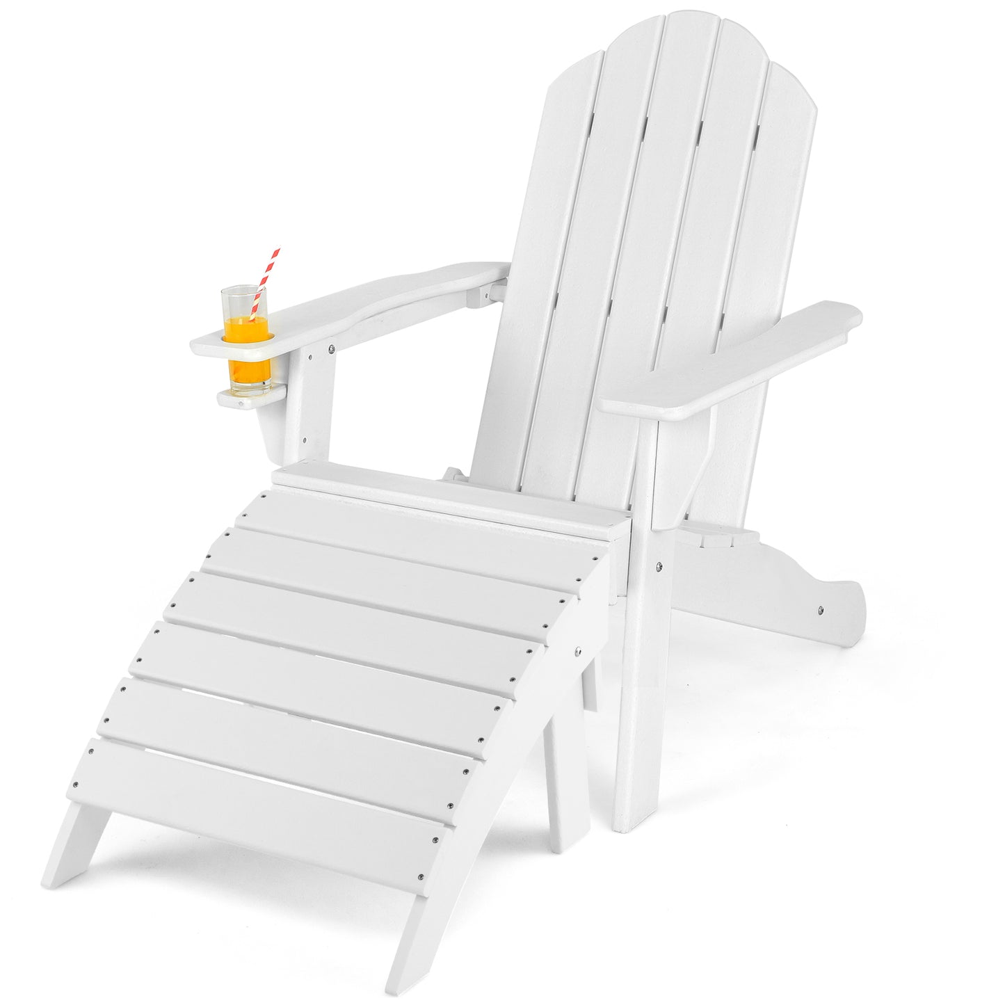 Patiojoy Outdoor Adirondack Chair W/Ergonomic Design&Ottoman Lounge Armchair HDPE chair for Yard&Patio Black/Grey/Turquoise/White