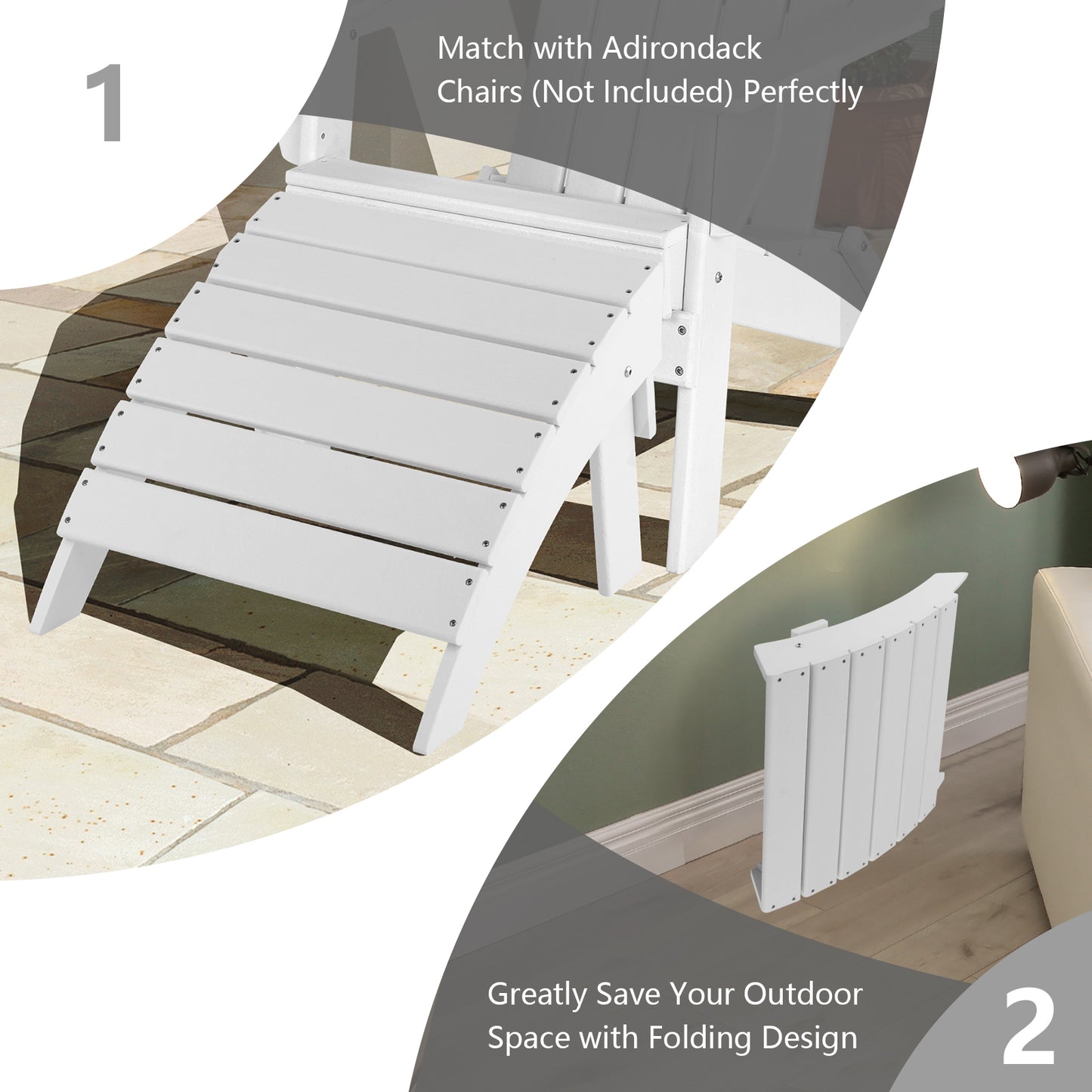 Patiojoy Outdoor Adirondack Chair W/Ergonomic Design&Ottoman Lounge Armchair HDPE chair for Yard&Patio Black/Grey/Turquoise/White