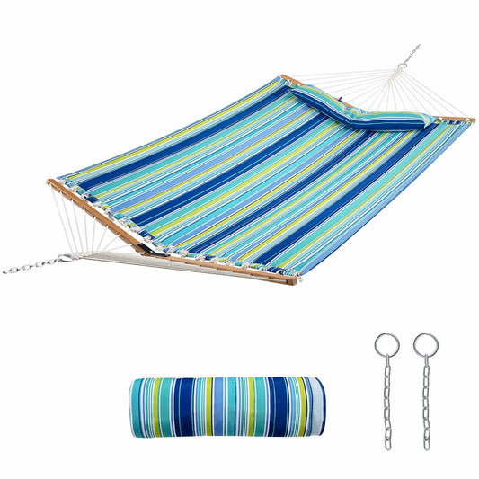 Patiojoy Portable Hammock W/ Spreader Bars & Detachable Pillow Quick Dry & Water Proof Material Hand Woven Cotton Rope Blue + Green/Light Blue + Yellow