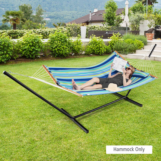 Patiojoy Portable Hammock W/ Spreader Bars & Detachable Pillow Quick Dry & Water Proof Material Hand Woven Cotton Rope Blue + Green/Light Blue + Yellow