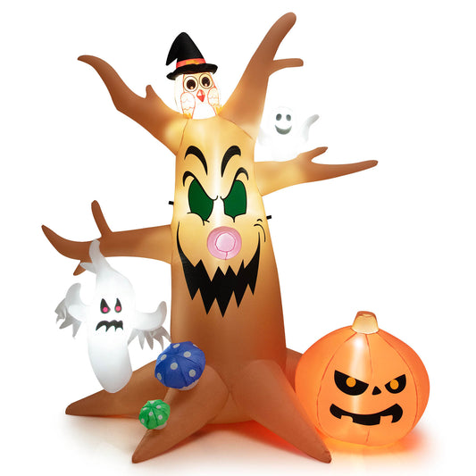 Topbuy 8 FT Inflatable Halloween Three White Ghosts with Pumpkin Blow-up Yard Decoration with Built-in LED Lights & Rotating Lamp Stable & Waterproof Halloween Decoration