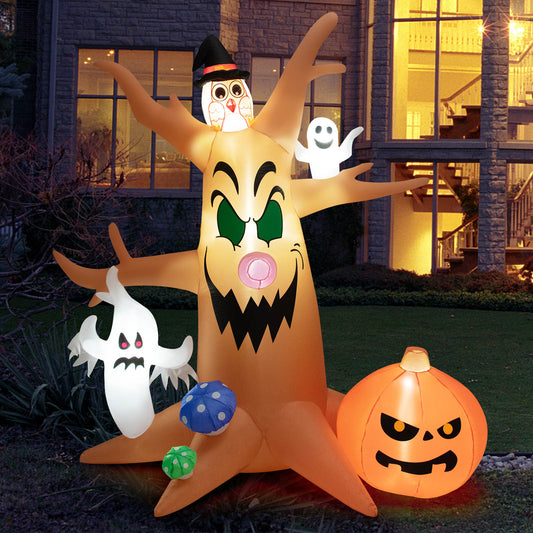 Topbuy 8 FT Inflatable Halloween Three White Ghosts with Pumpkin Blow-up Yard Decoration with Built-in LED Lights & Rotating Lamp Stable & Waterproof Halloween Decoration