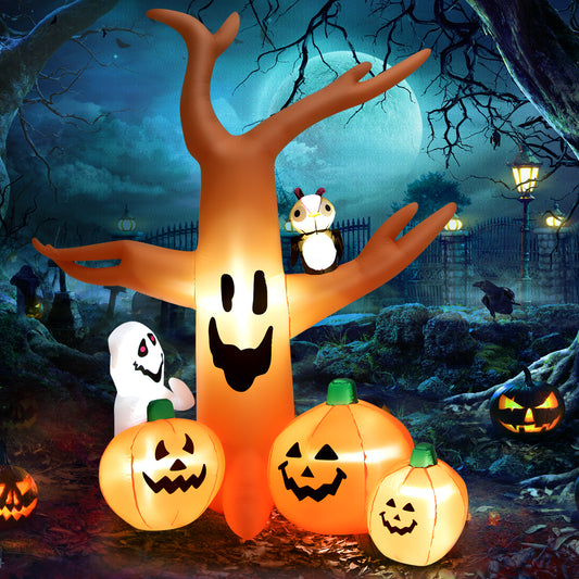 Topbuy 8FT Halloween Inflatable Decoration, Blow Up Dead Tree w/ Waterproof Air Blower Built-in?LED Lights 2 Ropes & Stakes Holiday Decor w/ Ghost Owl Pumpkin for Yard Garden Lawn