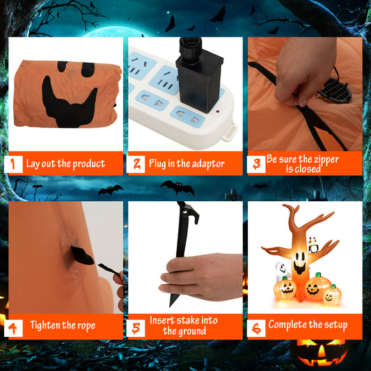 Topbuy 8FT Halloween Inflatable Decoration, Blow Up Dead Tree w/ Waterproof Air Blower Built-in?LED Lights 2 Ropes & Stakes Holiday Decor w/ Ghost Owl Pumpkin for Yard Garden Lawn