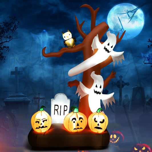 Topbuy 8 FT Tall Halloween Inflatable Tree w/ Ghosts Pumpkins Owl Tombstone Outdoor Indoor Halloween Decoration w/ LED Light Ropes and Stakes for Party Garden Lawn