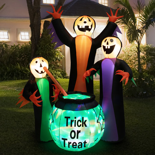 Topbuy 8 FT Tall Halloween Inflatable Decoration w/ Built-in LEDs Three Witch w/ Magic Potion Pot Indoor Outdoor Halloween Decoration w/ Ropes and Stakes for Party Garden Lawn