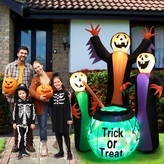 Topbuy 8 FT Tall Halloween Inflatable Decoration w/ Built-in LEDs Three Witch w/ Magic Potion Pot Indoor Outdoor Halloween Decoration w/ Ropes and Stakes for Party Garden Lawn