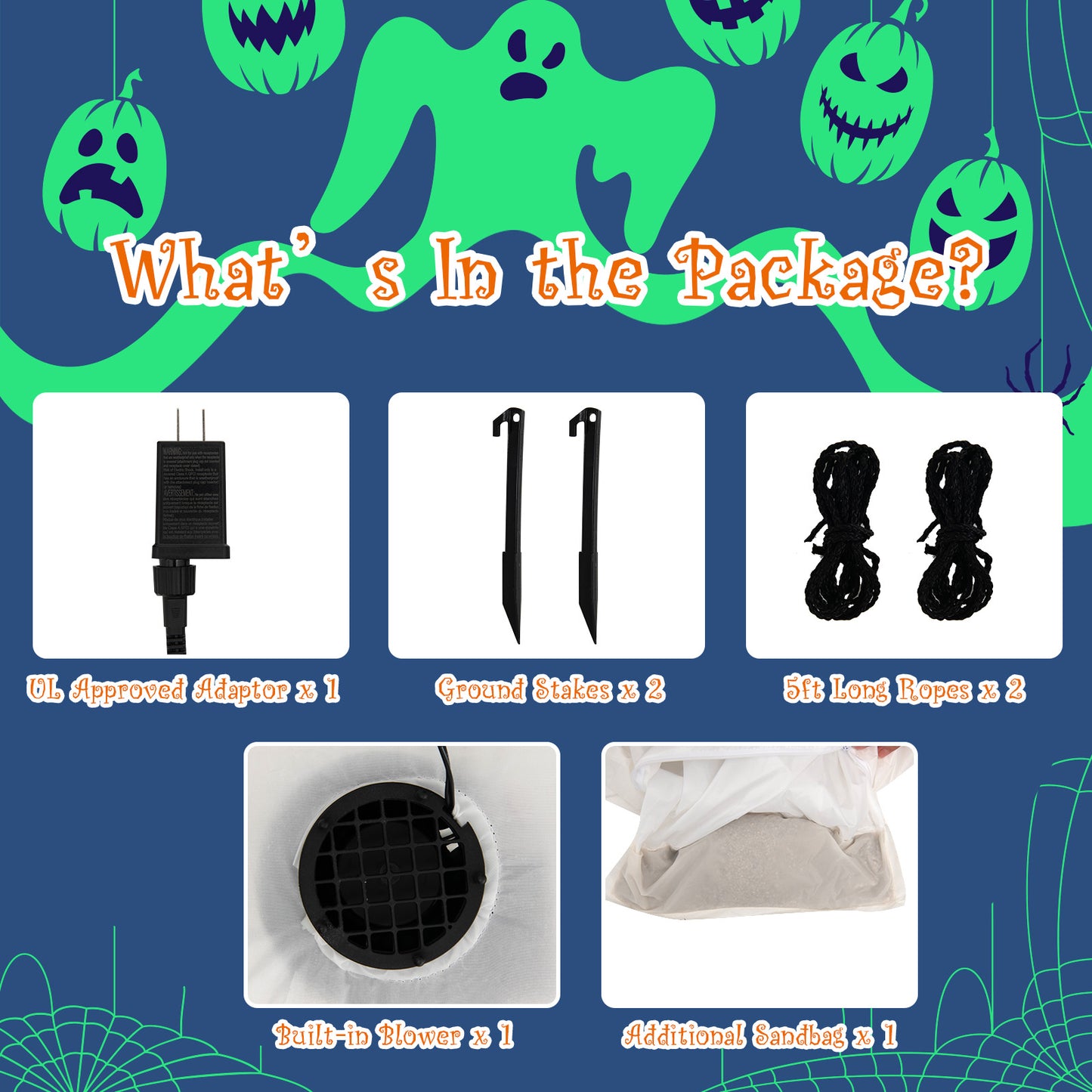 Topbuy 6FT Halloween Inflatables Ghost Holding Pumpkin Blow Up Ghost & Pumpkin Prop with Rotating LED Light Scary Halloween Decorations