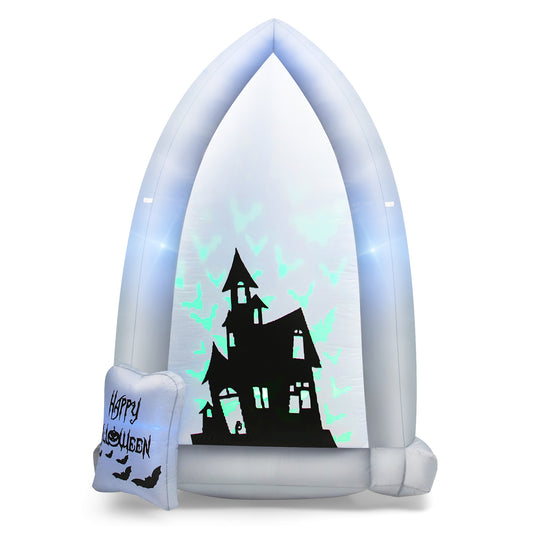 Topbuy 7FT Halloween Inflatable Decoration Outdoor Blow Up Tombstone w/ Waterproof Air Blower Built-in LED Lights