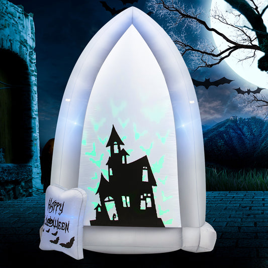 Topbuy 7FT Halloween Inflatable Decoration Outdoor Blow Up Tombstone w/ Waterproof Air Blower Built-in LED Lights