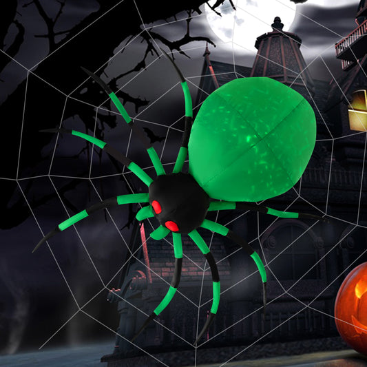 Topbuy Halloween Inflatable Spider with Cobweb Creepy Blow-up Spider with LED Rotating LED Light Green Black Legs Waterproof Halloween Decoration