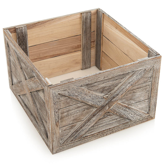 Topbuy 24''L Wooden Tree Collar Box 100% Solid Wood Christmas Farmhouse Wooden Tree Box W/ Hook & Loop Fasteners Grey/Brown