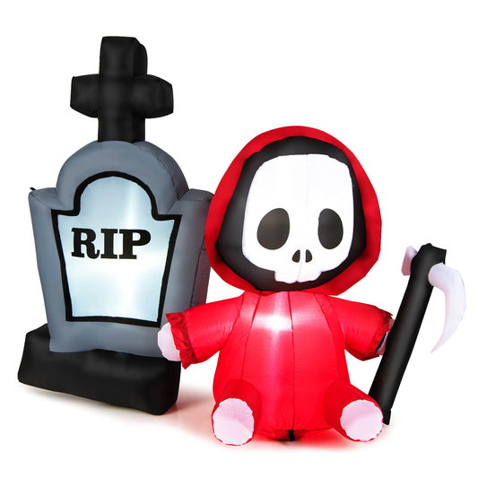 Topbuy 5 FT Tall Halloween Inflatable Decoration Blow Up Grim Reaper Ghost & Tombstone with Bright LED Lights Metal Ground Stakes