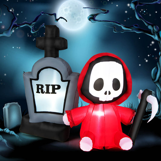 Topbuy 5 FT Tall Halloween Inflatable Decoration Blow Up Grim Reaper Ghost & Tombstone with Bright LED Lights Metal Ground Stakes