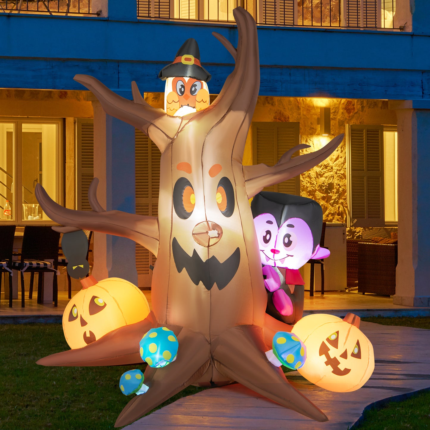 Topbuy 6 FT Tall Halloween Inflatable Decoration Outdoor Blow Up Dead Tree with Vampire Owl Bat Pumpkin Bright LED & RGB Lights