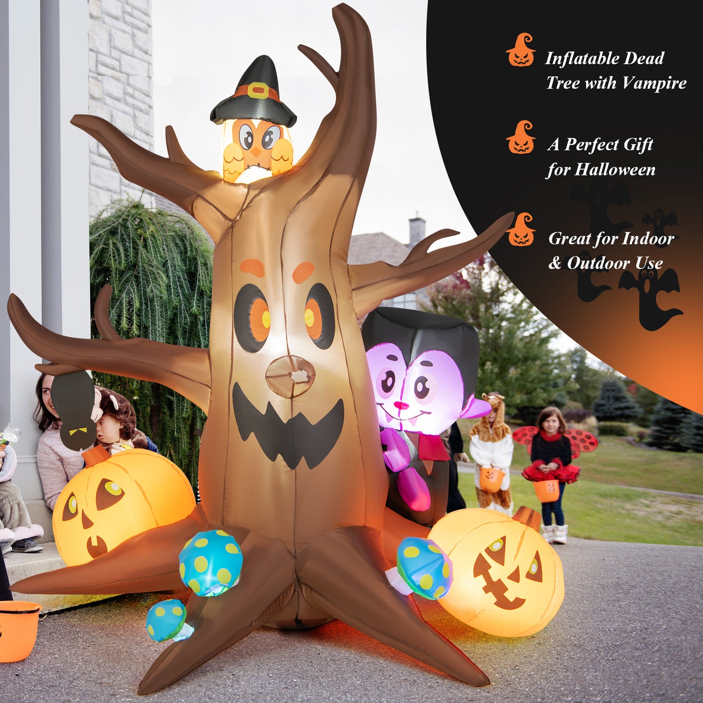 Topbuy 6 FT Tall Halloween Inflatable Decoration Outdoor Blow Up Dead Tree with Vampire Owl Bat Pumpkin Bright LED & RGB Lights