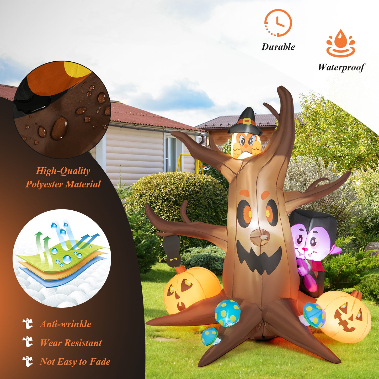 Topbuy 6 FT Tall Halloween Inflatable Decoration Outdoor Blow Up Dead Tree with Vampire Owl Bat Pumpkin Bright LED & RGB Lights