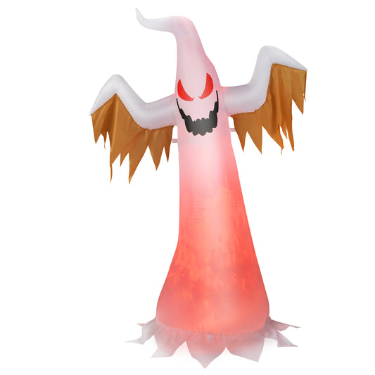 Topbuy 6FT Tall Halloween Inflatable Decoration Blow Up Fire Ghost Built-in Flame LED Light Self-inflate Ghost w/ Sandbags & Ropes & Ground Stakes