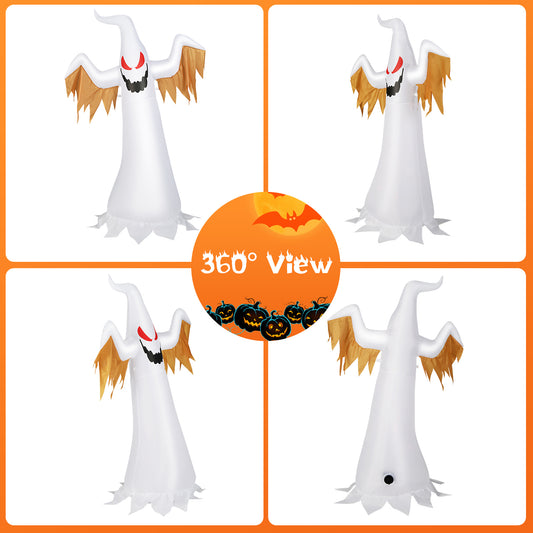 Topbuy 6FT Tall Halloween Inflatable Decoration Blow Up Fire Ghost Built-in Flame LED Light Self-inflate Ghost w/ Sandbags & Ropes & Ground Stakes