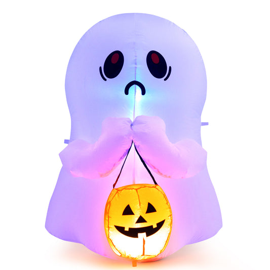 Topbuy 4 FT Halloween Inflatable Decoration, Colorful Inflatable Ghost with Pumpkin Lantern Built-in Flashing LED Lights & Waterproof Air Blower