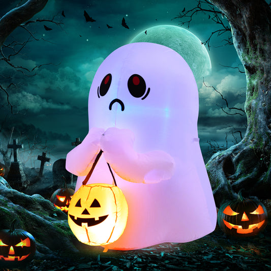 Topbuy 4 FT Halloween Inflatable Decoration, Colorful Inflatable Ghost with Pumpkin Lantern Built-in Flashing LED Lights & Waterproof Air Blower