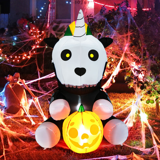 Topbuy 5FT Tall Halloween Inflatable Decoration Inflatable Skeleton Unicorn with Pumpkin Lantern Built-in LED Lights & Waterproof Air Blower