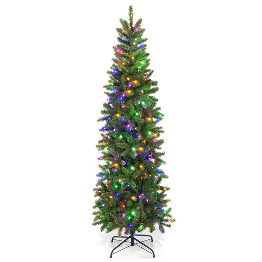 Topbuy 6 ft/7.5 ft Full Artificial Christmas Tree Pre-lit Christmas Tree w/Warm White & Multi-color LED Lights Foldable Metal Stand