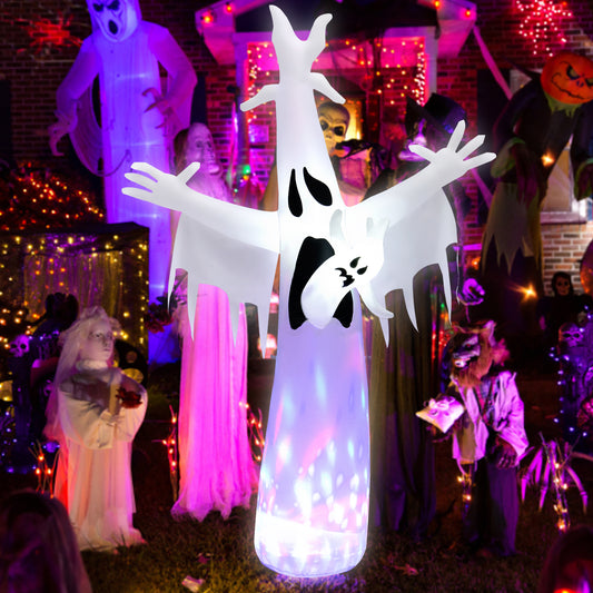 Topbuy 8FT Giant Halloween Inflatable Ghost Blow-up Yard Decoration with Built-in LED Lights & Magic Rotating Lamp Easy Inflation Waterproof Blower