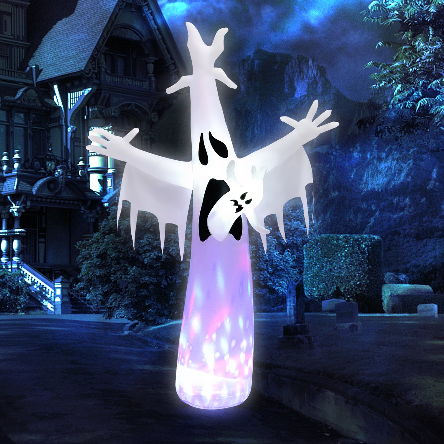 Topbuy 8FT Giant Halloween Inflatable Ghost Blow-up Yard Decoration with Built-in LED Lights & Magic Rotating Lamp Easy Inflation Waterproof Blower