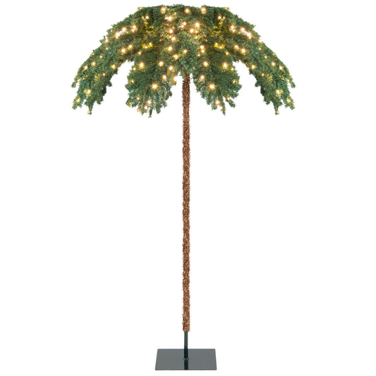 Topbuy 6 ft Led Lighted Christmas Palm Tree Pre-lit Artificial Palm Tree w/250 Led Lights & Metal Base Tropical Style Hinged Christmas Tree