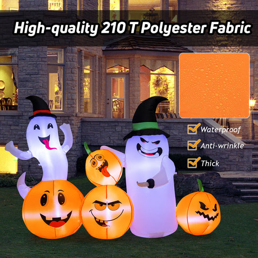 Topbuy 6 FT Halloween Inflatable Pumpkins & Ghosts Indoor Outdoor Party Decoration w/Bright LED Lights Powerful Blower Blow up Pumpkin Ghost w/ Witch Wizard Hat