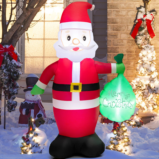 Topbuy 5 FT Christmas Inflatable Santa Claus Blow up Yard Decoration w/ Built-in LED Lights Powerful Air Fan Outdoor Self-inflatable Christmas Santa Claus w/ Gift Bag