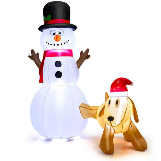 Topbuy 6 FT Inflatable Snowman with Cute Dog Christmas Blow up Snowman and Dog with Bright Built-in LED Lights Inflatable Snowman for Christmas
