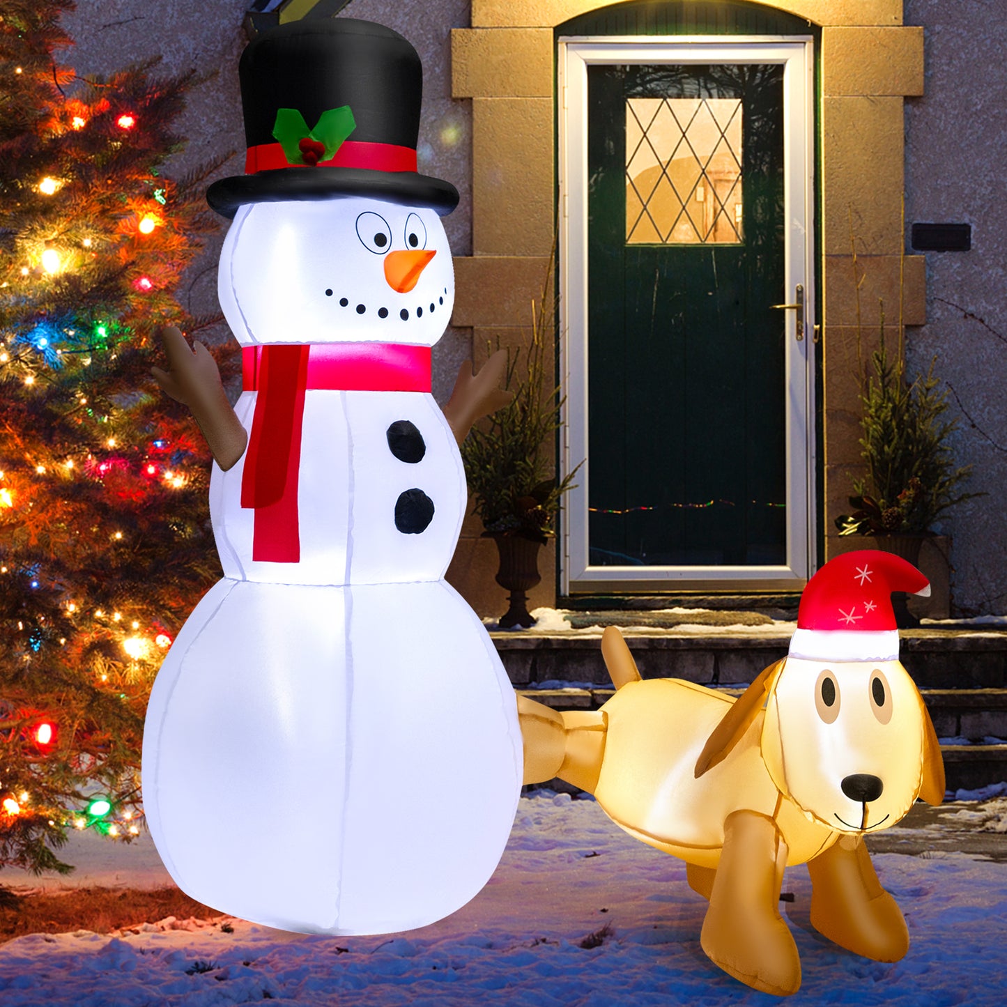 Topbuy 6 FT Inflatable Snowman with Cute Dog Christmas Blow up Snowman and Dog with Bright Built-in LED Lights Inflatable Snowman for Christmas