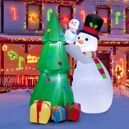 Topbuy 6 FT Christmas Inflatable Snowman Indoor Outdoor Lighted Decoration w/ Small Snowman Present Box, Blow up Holiday Snowman w/ Christmas Tree