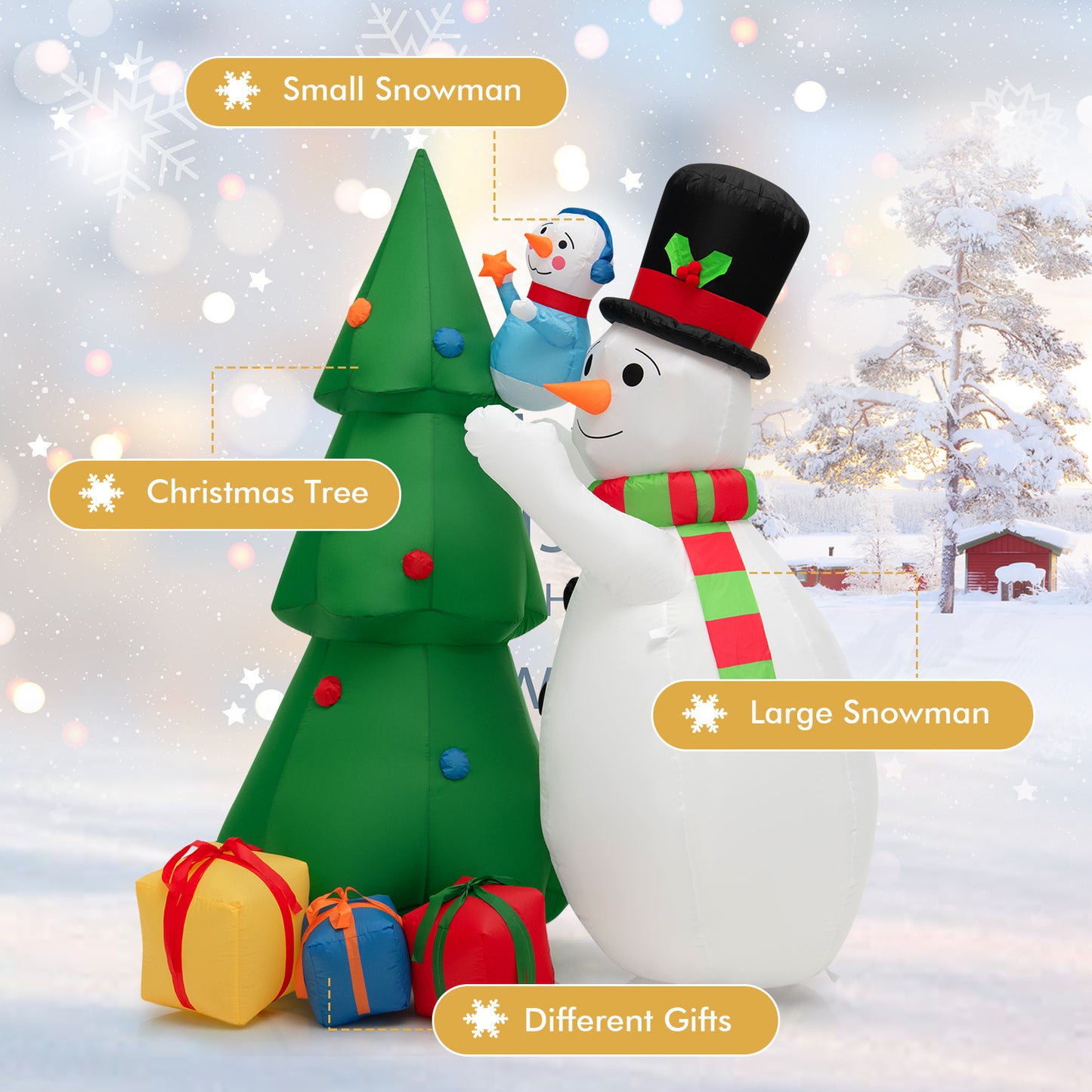 Topbuy 6 FT Christmas Inflatable Snowman Indoor Outdoor Lighted Decoration w/ Small Snowman Present Box, Blow up Holiday Snowman w/ Christmas Tree