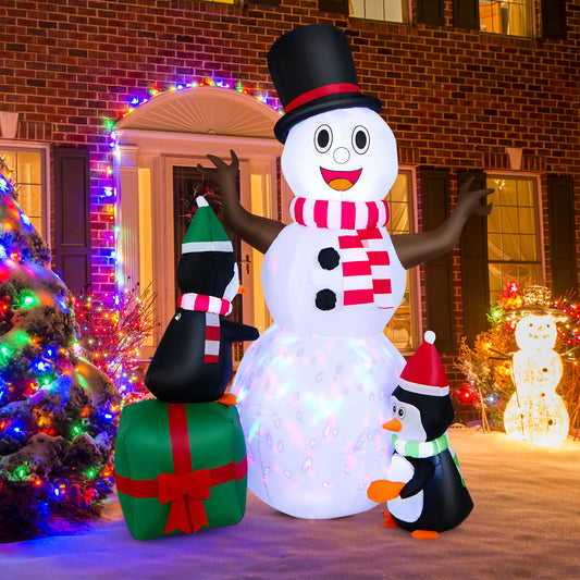 Topbuy 6FT Inflatable Snowman with Penguin Lighted Blowup Christmas Decoration with Ground Stakes Sandbags & Blower Festival Holiday Snowman