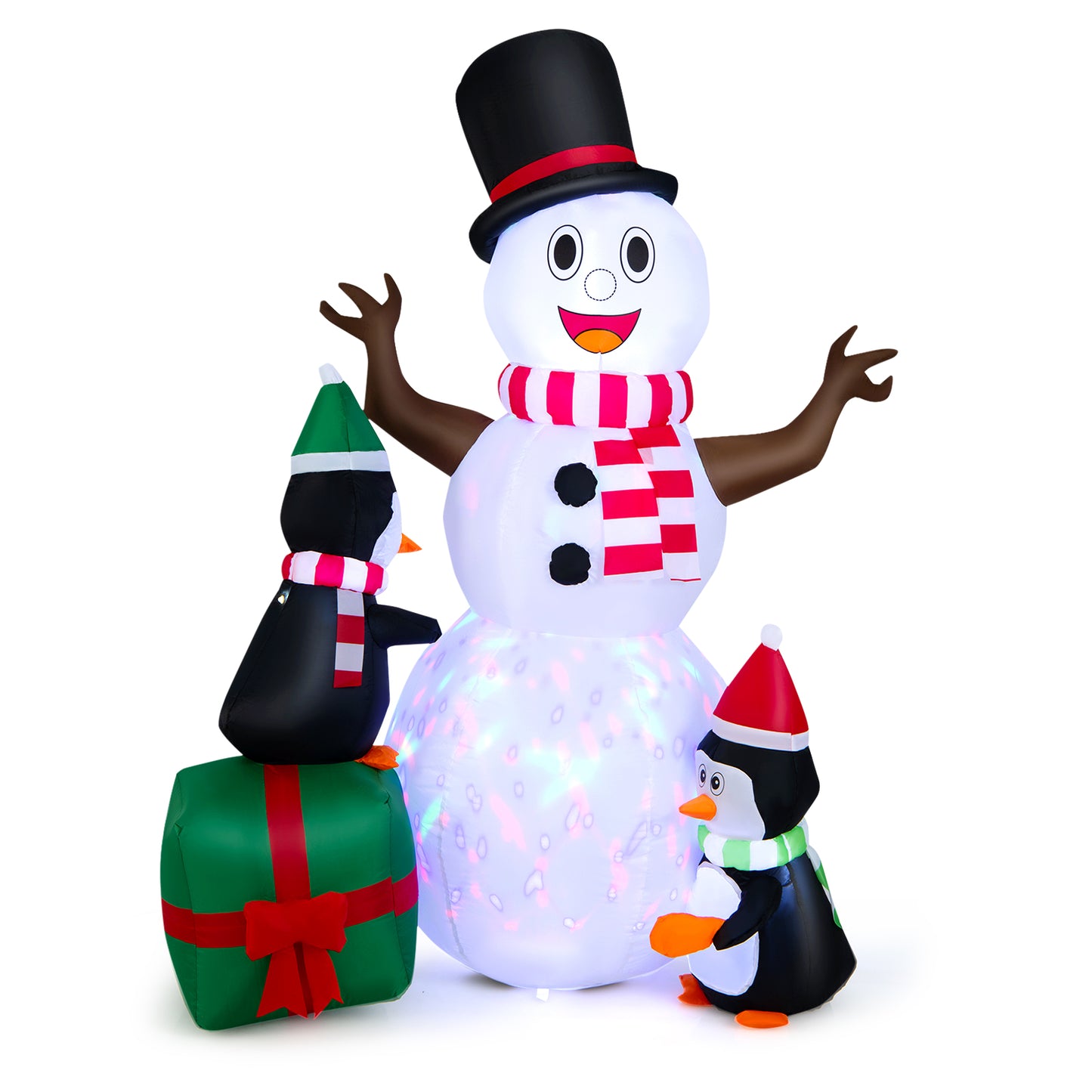 Topbuy 6FT Inflatable Snowman with Penguin Lighted Blowup Christmas Decoration with Ground Stakes Sandbags & Blower Festival Holiday Snowman