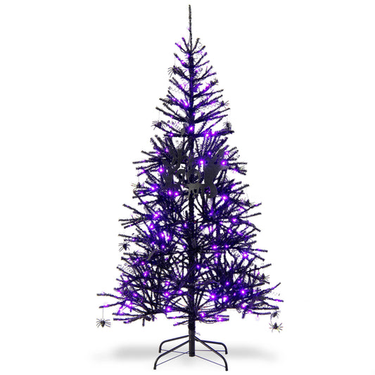 Topbuy 6FT Black Halloween Tree Artificial Hinged PVC Christmas Tree w/250 LED lights