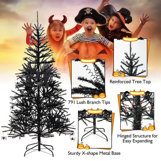 Topbuy 6FT Black Halloween Tree Artificial Hinged PVC Christmas Tree w/250 LED lights