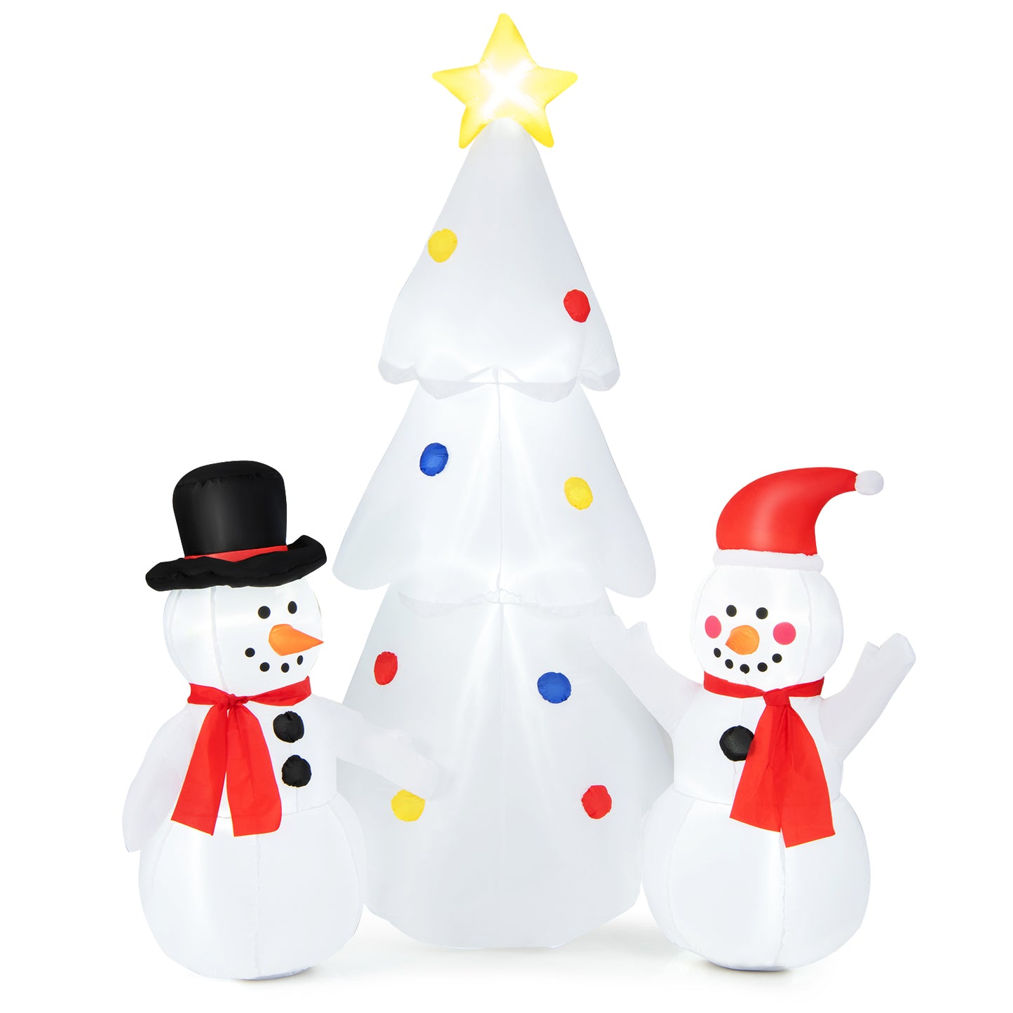 Topbuy 6Ft Christmas Inflatable Tree with Snowman Outdoor Inflatable Xmas White Tree Decorations with Built-in Bright Lights