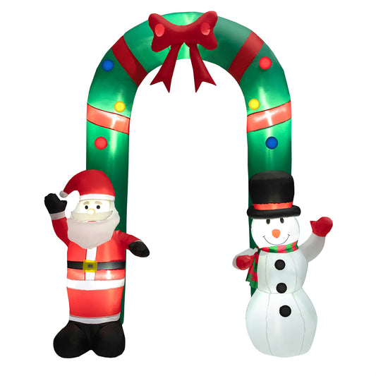 Topbuy 8FT Tall Christmas Inflatable Santa Claus and Snowman Archway, Large Blow Up Arch Decor w/ Bright LED Lights Sandbags Stakes & Ropes