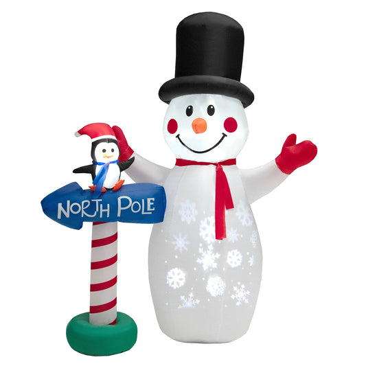Topbuy 6ft Christmas Inflatables Snowman, Blow Up Snowman, Penguin on North Pole Sign, Lighted Xmas Yard Decoration w/ Snowflake Projection Lamp