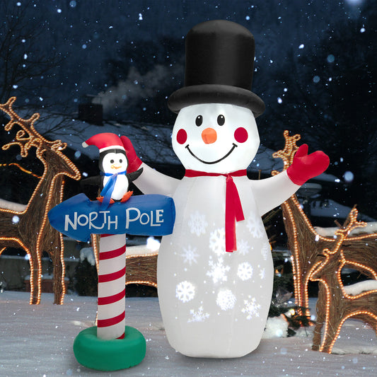 Topbuy 6ft Christmas Inflatables Snowman, Blow Up Snowman, Penguin on North Pole Sign, Lighted Xmas Yard Decoration w/ Snowflake Projection Lamp