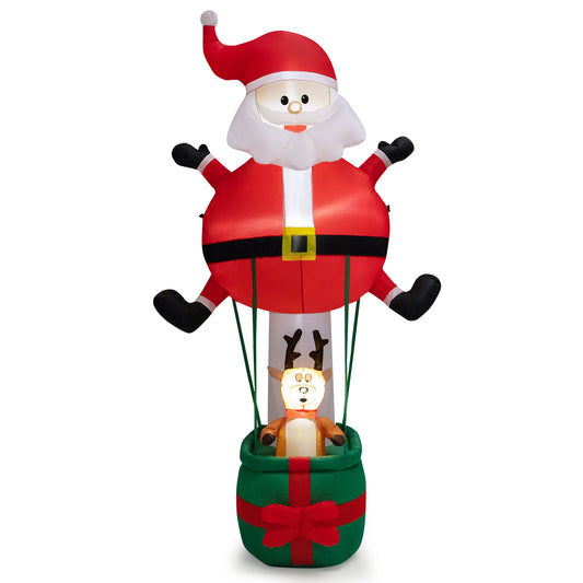 Topbuy 8FT Tall Christmas Inflatable Hot Air Balloon Blow Up Santa Claus On Balloon with Reindeer Xmas Inflatable Decoration with Bright LED Lights