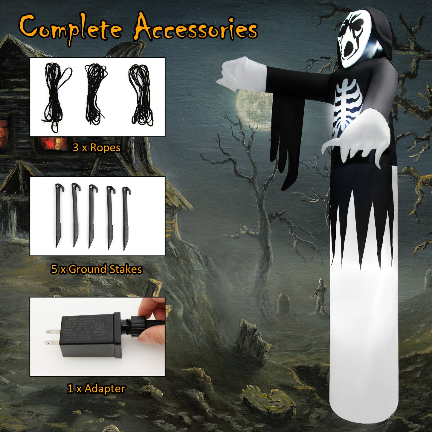 Topbuy 12 FT Halloween Inflatable Skeleton Decoration w/ Built-in LEDs Inflatable Scull Face Ghost